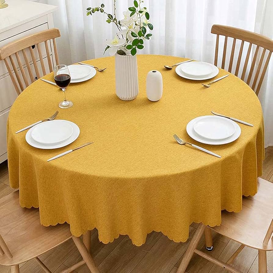 Amazon｜テーブルクロス 撥水 円形 イエロー 無地 布 マルチ